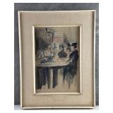 Signed watercolor on paper, "Le Bistro"