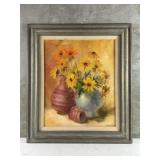 Signed Marie Hunter oil on canvas floral still