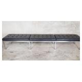 Knoll style leather and chrome 3 seat bench
