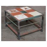 Vintage aluminum side table with decorative tile