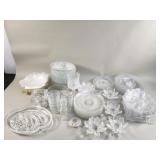 Group of glass plates, trays, bowls, stemware,