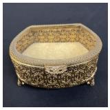 Vintage ornate gold-tone filigree jewelry box