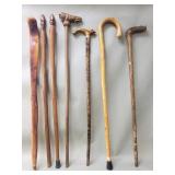 Group of folk art walking sticks