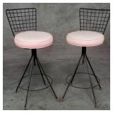 Mid-century Modern metal and leather bar stools