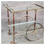 Mid-century Italian brass and wood bar cart
