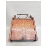 Antique wood and brass inlaid coal scuttle