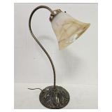 Art Nouveau style metal gooseneck lamp with lily