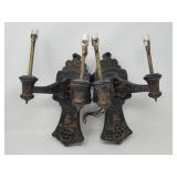 Pair of vintage hand-painted Asian wood sconces