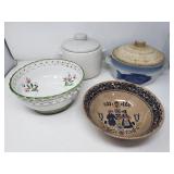 Ceramic steam cooker, lidded canister, bowls