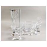 Group of crystal candlesticks, vase, bowl, etc