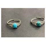 Pair of sterling turquoise rings