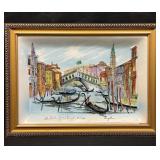 Framed, signed hand-painted porcelain plaque of
