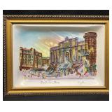 Framed, signed hand-painted porcelain plaque of