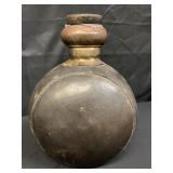 Vintage Indian metal canteen with wood lid