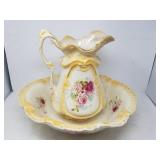 Vintage ceramic floral pitcher and wash basin