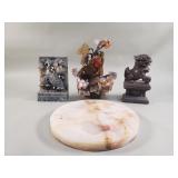 Group of stone & glass decor and marble base