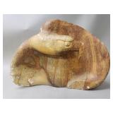 Signed carved stone eagle sculpture