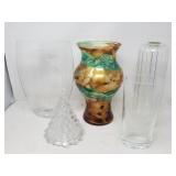 Group of glass vases and christmas tree
