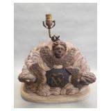 Vintage carved wood cherub-motif table lamp