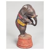Vintage cast iron circus elephant coin bank