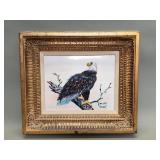 Signed Watts enameled art of a bald eagle