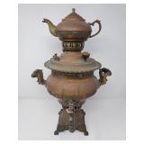 Antique copper samovar with drip tray