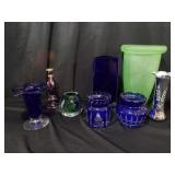 Group of crystal and glass vases, candle stick,