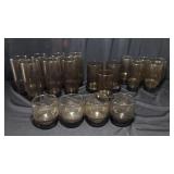 Group of vintage smokey glass tumblers