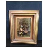 Vintage signed still life oil painting on panel