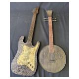 Pair of decorative metal stringed instruments