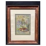 Framed vintage watercolor on paper