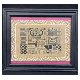 Framed Marquesan tapa-style geometric artwork