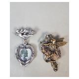 Vintage brooches ï¿½ brass JJ fairy brooch & pewter