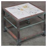 Vintage aluminum side table with tile top