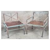 Pair of vintage aluminum patio chairs with metal
