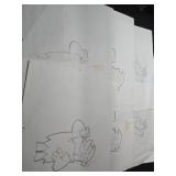 Assorted pencil drawings of Fred from the