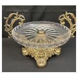 Vintage cut glass dish with gilt metal base