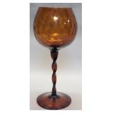 Vintage hand blown amber glass goblet with swirl