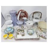Box of porcelain items; teapot, cream, sugar,