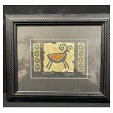 Framed and signed Max Elliott mixed media linocut