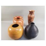 4 contemporary wood and composite vases