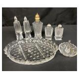 Group of vintage patterned glass tableware