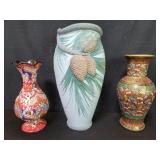 Three contemporary ceramic and porcelain vase.