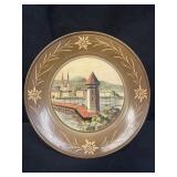 Vintage wood Swiss music box pedestal dish