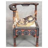 Antique moorish-style walnut corner chair with