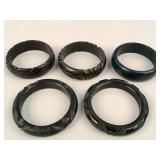 5 vintage dark green Bakelite bracelets