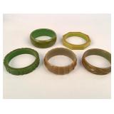 5 vintage green Bakelite bracelets