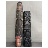 Pair of hand carved wood tiki style wall