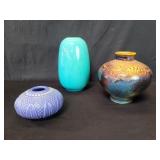 Three vintage signed studio art pottery vases