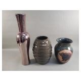 3 pottery and ceramic vases